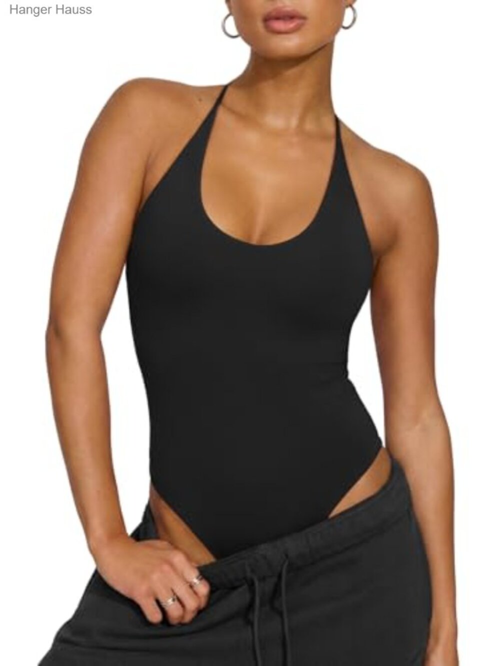 Women's Bodysuit Halter Tank Top Scoop Neck Sleeveless Backless Tie Back